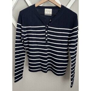 Jumper 1234 Navy and White Striped Henley Sweater